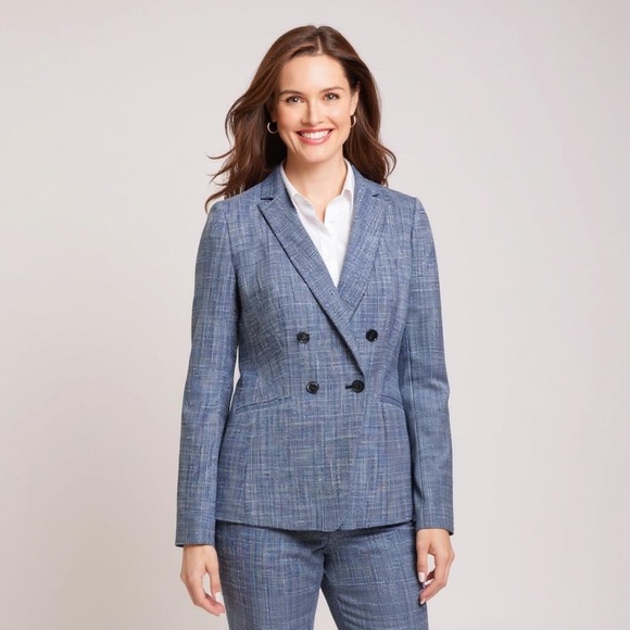 Talbots Jackets & Blazers - Talbots Blue Plaid Double-Breasted Blazer Jacket Size 14 NWT